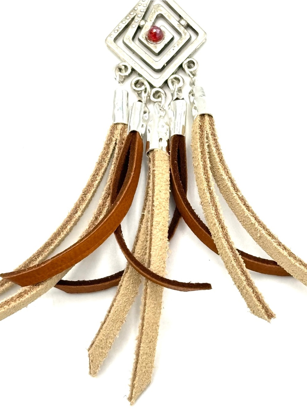 Hand Crafted Bohemian Tassel Drop Earrings in Brown and Tan - Picture 6 of 11